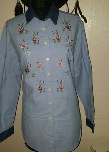 Vintage Rose Embroidered Denim Over-shirt